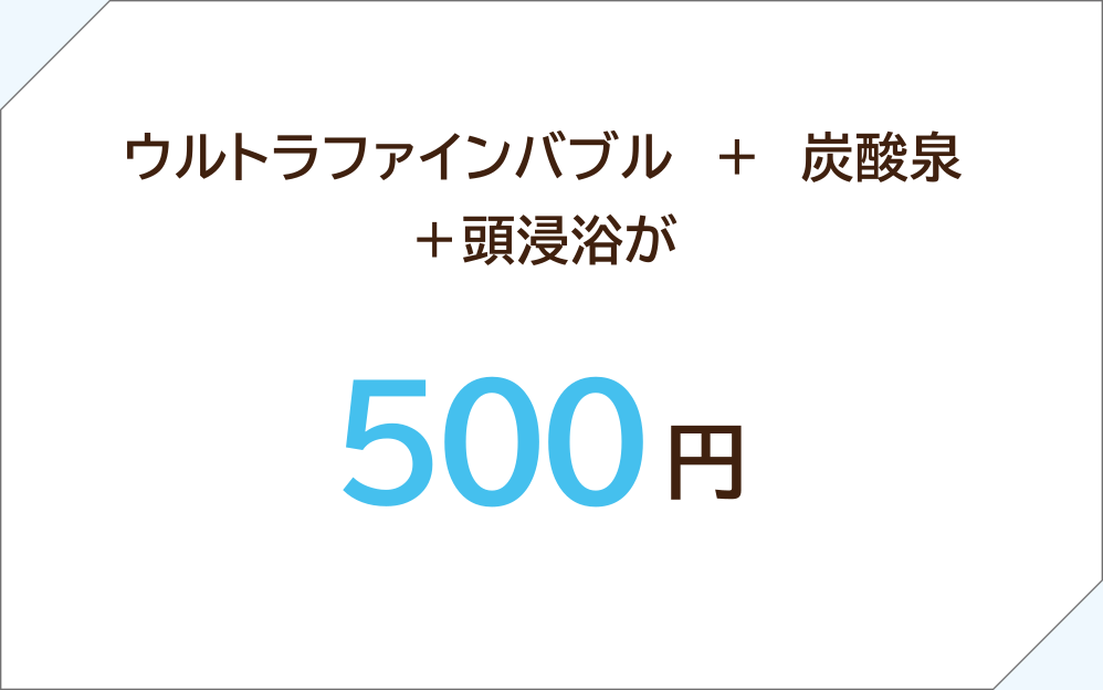 ウルトラファインバブル+炭酸泉+頭浸浴が500円