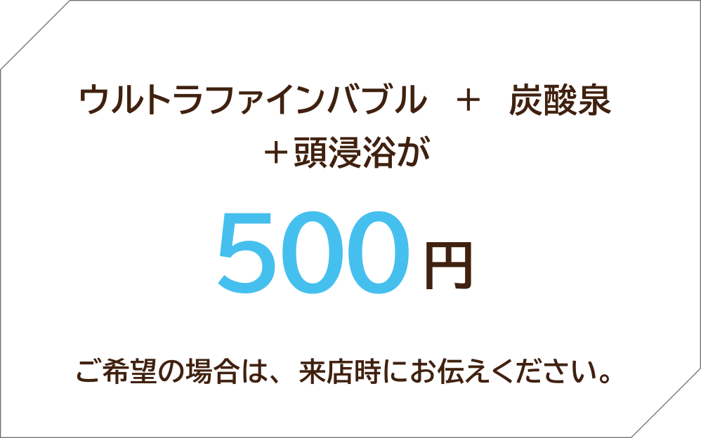 ウルトラファインバブル+炭酸泉+頭浸浴が500円